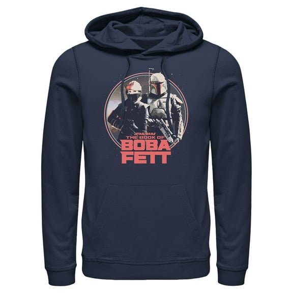 Men's Star Wars: The Book of Boba Fett Fennec and Boba Classic Circle Pull Over Hoodie Navy Blue Small