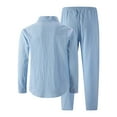 thumbnail image 4 of Hinvhai Men's Linen Sets 2Pieces Casual Button Down Cotton Linen Shirt and Long Pants Set Beach Outfits Sky Blue XXL(XXL), 4 of 4
