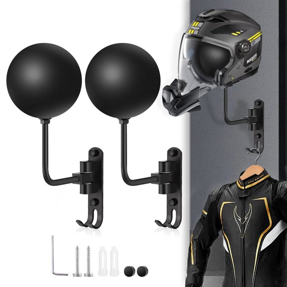Soporte de pared para cascos de moto, rotación de 180°, metal negro