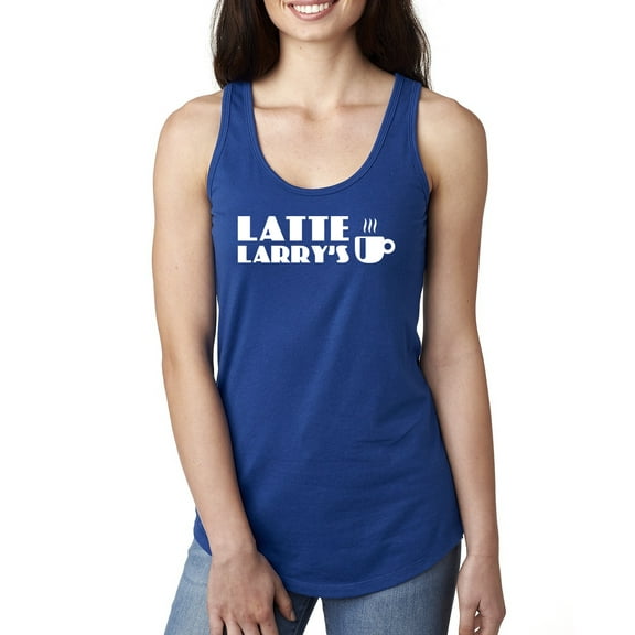 Latte Larry's California Coffee Shop Logo Pop Culture Ladies Racerback Tank Top, Royal, Small