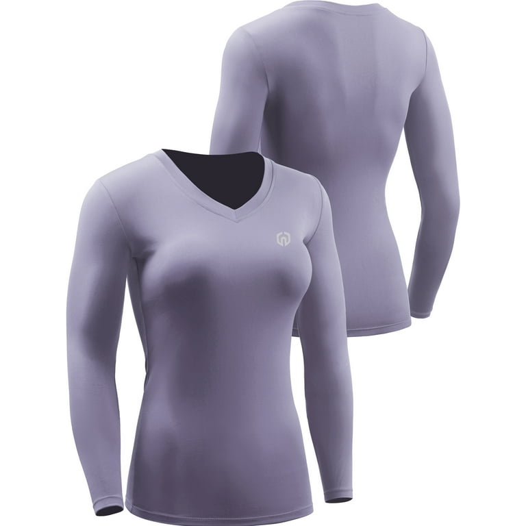 NELEUS Womens Compression Shirts Long Sleeve Workout Yoga T Shirt V Neck 3  Pack,Black+Gray+Rosy Brown,US Size L 