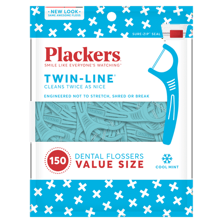Plackers Twin-Line Dental Floss Picks, Cool Mint, 150