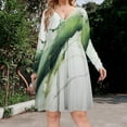 thumbnail image 2 of Sage Green Ink Long Sleeve Dresses For Women Vintage Elegant Party Dress Oversized V-neck Dress S-8XL, 2 of 7