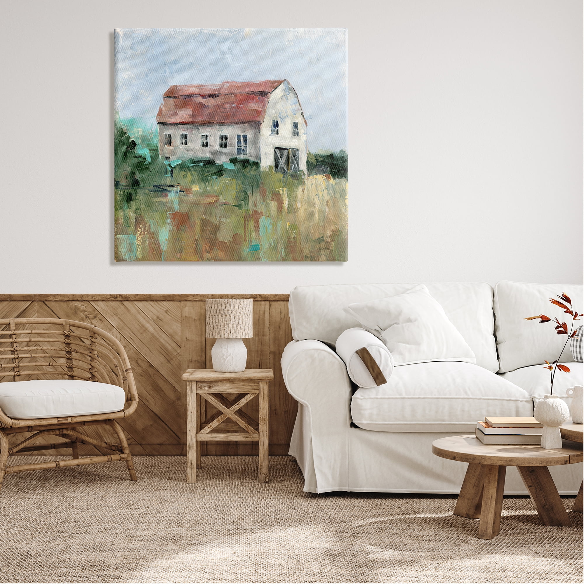 Stupell Industries Rustic Barn Painting Landscape Painting Gallery Wrapped Canvas Art Print Wall Art, 36 x 36
