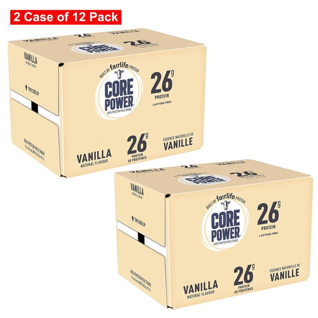 Core Power Boisson Protéinée, Vanille, Bouteilles de 414 ml (2 Caisses de 12)