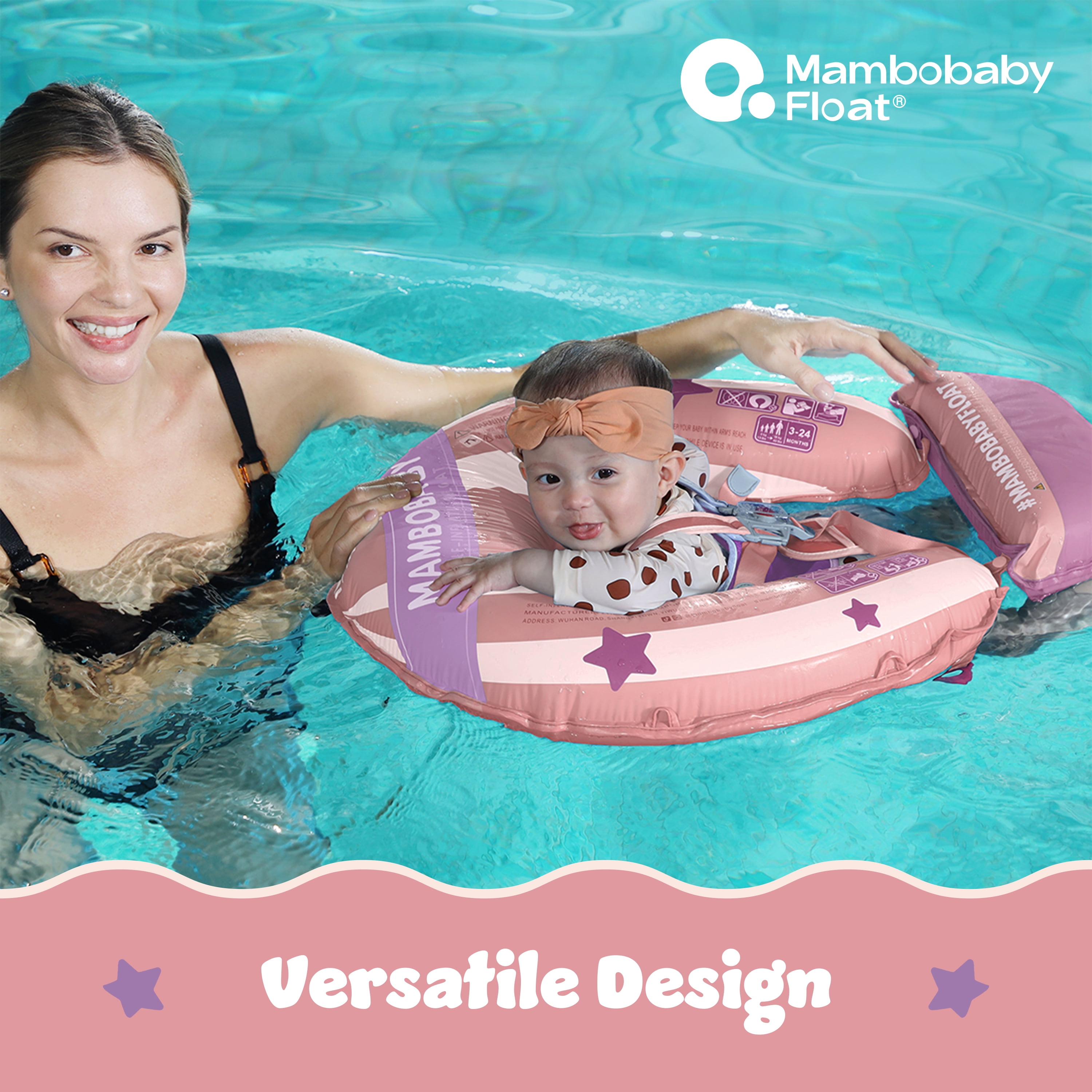 Mambobaby Self Inflating Baby Pool Float with Canopy- Pink