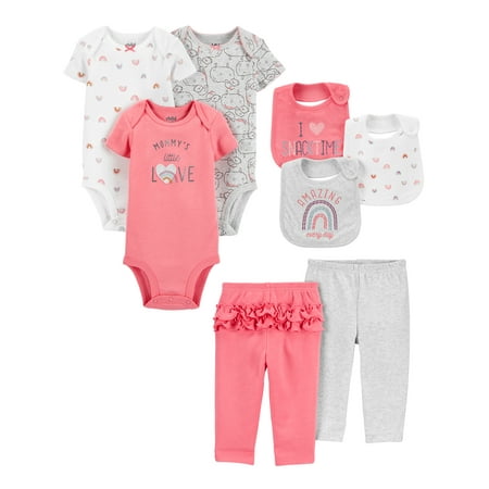 

Carter s Child of Mine Baby Girls Short Sleeve Bodysuits Pants and Bibs Set 8 pc set