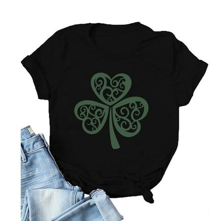 Babysbule Clearance Shirts for Women St. Patrick's Day Novelty Graphic Printing Tops Ladies Casual O-Neck Short Sleeve Blouse Deals