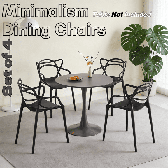 Black Dining Chair Set of 4 - Home Office Modern Accent Chairs, Premium Seat Shell, Sturdy Metal Legs, Easy Clean Tool-Free Assembly