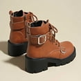 thumbnail image 4 of Brown Women'S Casual Boots With A Biker Style, Round Toe, Lace-Up Front, Belt Buckle, Mid Heel For Comfort, 4 of 9