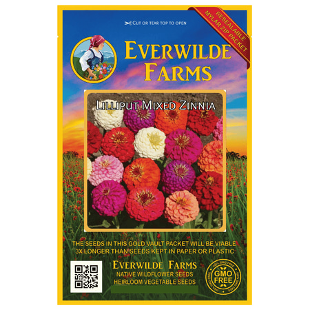 Everwilde Farms - 200 Lilliput Mixed Zinnia Garden Flower Seeds - Gold Vault Jumbo Bulk Seed