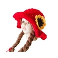 thumbnail image 2 of Ludlz Baby Girls Yarn Knitted Hat Braided Wig Hat Sunflower Cherry Cap, 2 of 7