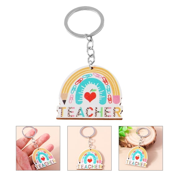 Raindrops Rainbow Keychain for Girls Multi Color Alloy and Wood Teacher Gifts Fashionable Decorative Accessory 2.5 inch