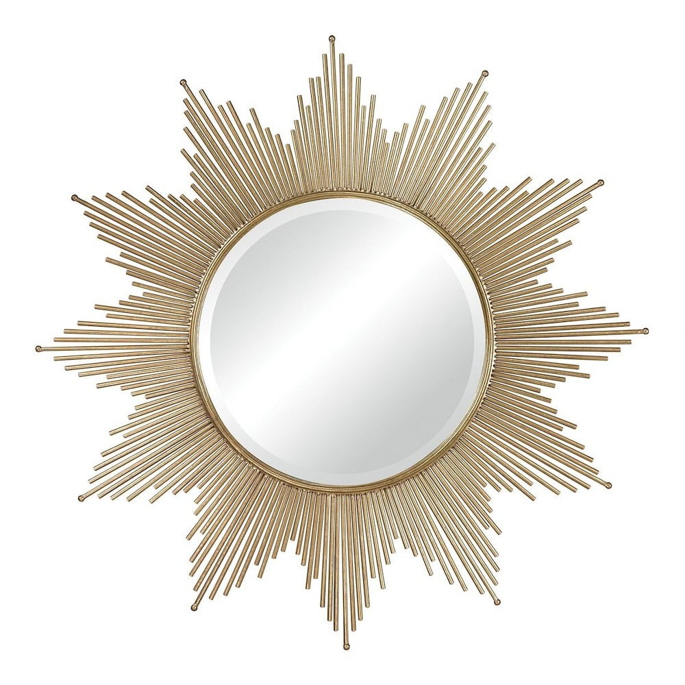 Round Wall Mirror With Gold Starburst Style Frame Made Of Metal In Gold