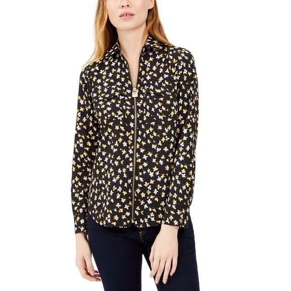 Michael Michael Kors Petite Floral-Print Zip-Front Top