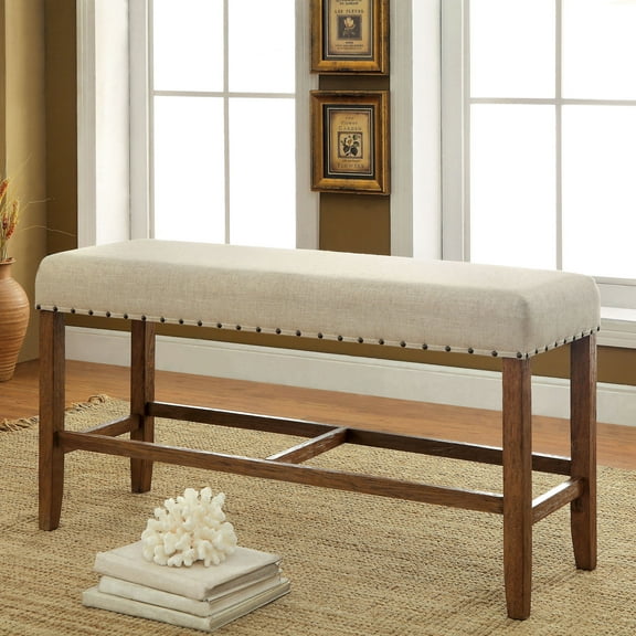 Furniture of America Freiden Padded Counter Bench, Rustic Oak