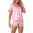 thumbnail image 4 of Conjuntos de pijama para mujer INSPIRE CHIC de manga corta con botones y pantalones cortos, conjuntos de lounge S Rosa brillante, 4 of 6