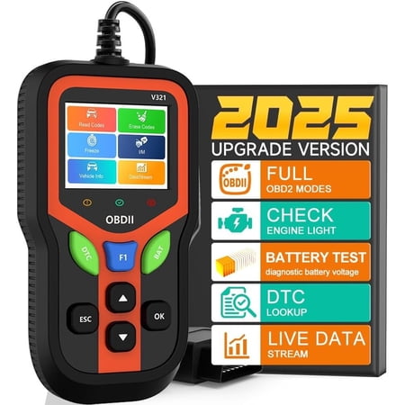 OBD2 Scanner - Code Reader Diagnostic Tool for Check Engine Light, Fault Code Reader & Reset, Real-Time Data, Test, EVAP & I/M Readiness for OBD II Since 1996 OBD2 V321