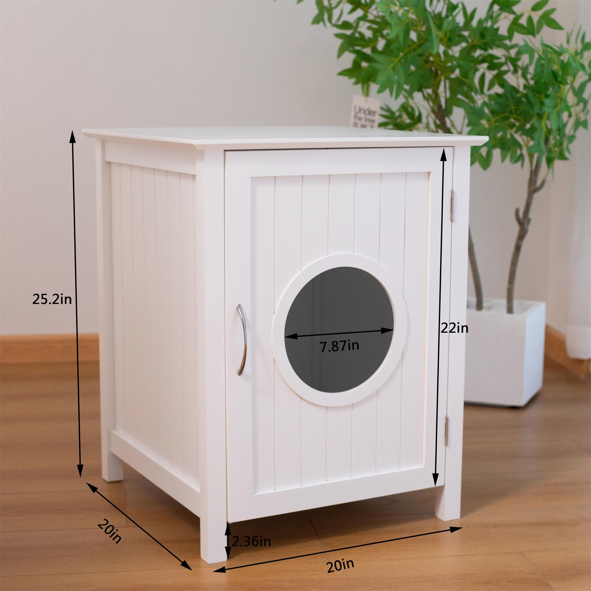 Pefilos 25" Hidden Cat Litter Box Enclosure Furniture, Wood Cat House Condo Bed, Kitty Litter Box Loo Washroom for Indoor Cats, White Pefilos 25" Hidden Cat Litter Box Enclosure Furniture, Wood Cat House Condo Bed, Kitty Litter Box Loo Washroom for Indoor Cats, White
