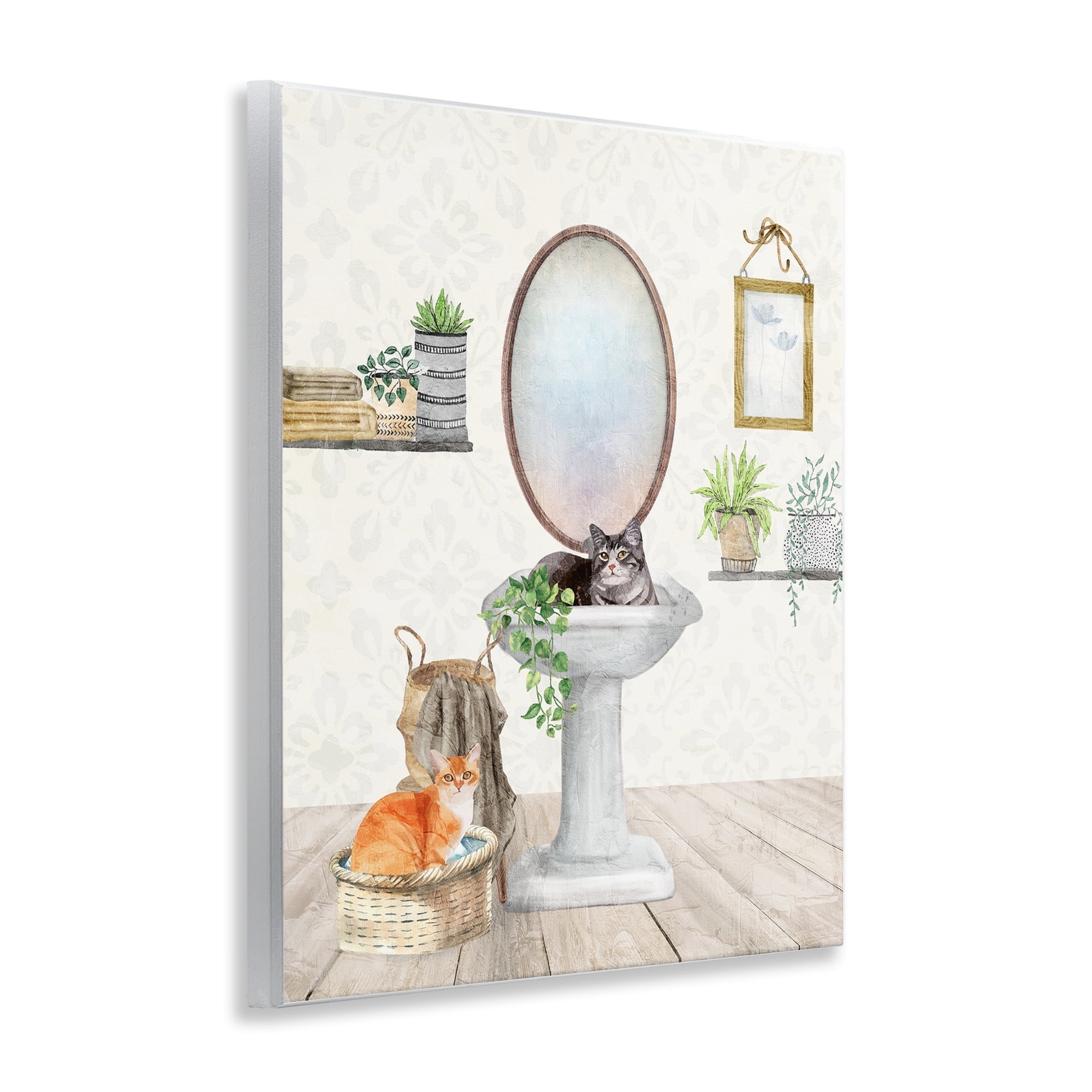 Stupell Industries Cats in Bathroom Scene Bath & Laundry Painting Unframed Art Print Wall Art, 11 x 14