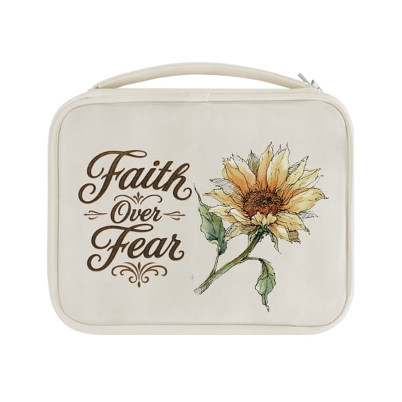Taierverra Sunflower Bible Cover Case Faith Over Fear Leather Waterproof, Large Bible Tote Bags for Women/Men wit h Multiple Zippered Pockets/Handle to Store Scripture Learning Accessories
