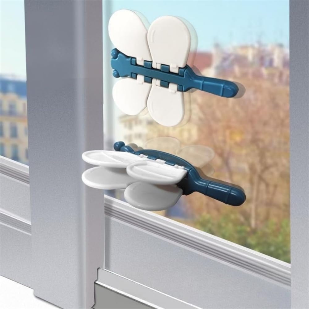 NOGIS Sliding Glass Door Child Lock (2 Pack)- Baby Safety Slide Window Locks for Kids Proof Patio Closet Doors - No Drilling Tools Needed (White-Blue)