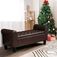 thumbnail image 3 of ECOTOUGE Brown Ottoman with Storage for Living Room, Leather Upholstered Bench Footrest, Rolled Arm Foot Stool for Bedroom, 3 of 16
