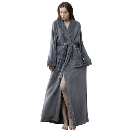 

AOOCHASLIY Bath Robes for Women Clearance Ladies Plush Robes Solid Thicken Velvet Robe Bathrobe Gown Pajamas Sleepwear Pocket Waistband