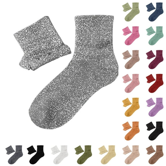 Dakiuu Women Girls Novelty Glitter Slouch Ankle Socks Sparkly Metallic Casual Kids Bright Retro Piles Scrunch Short Socks Stacked Boot Socks for Carnival Dress