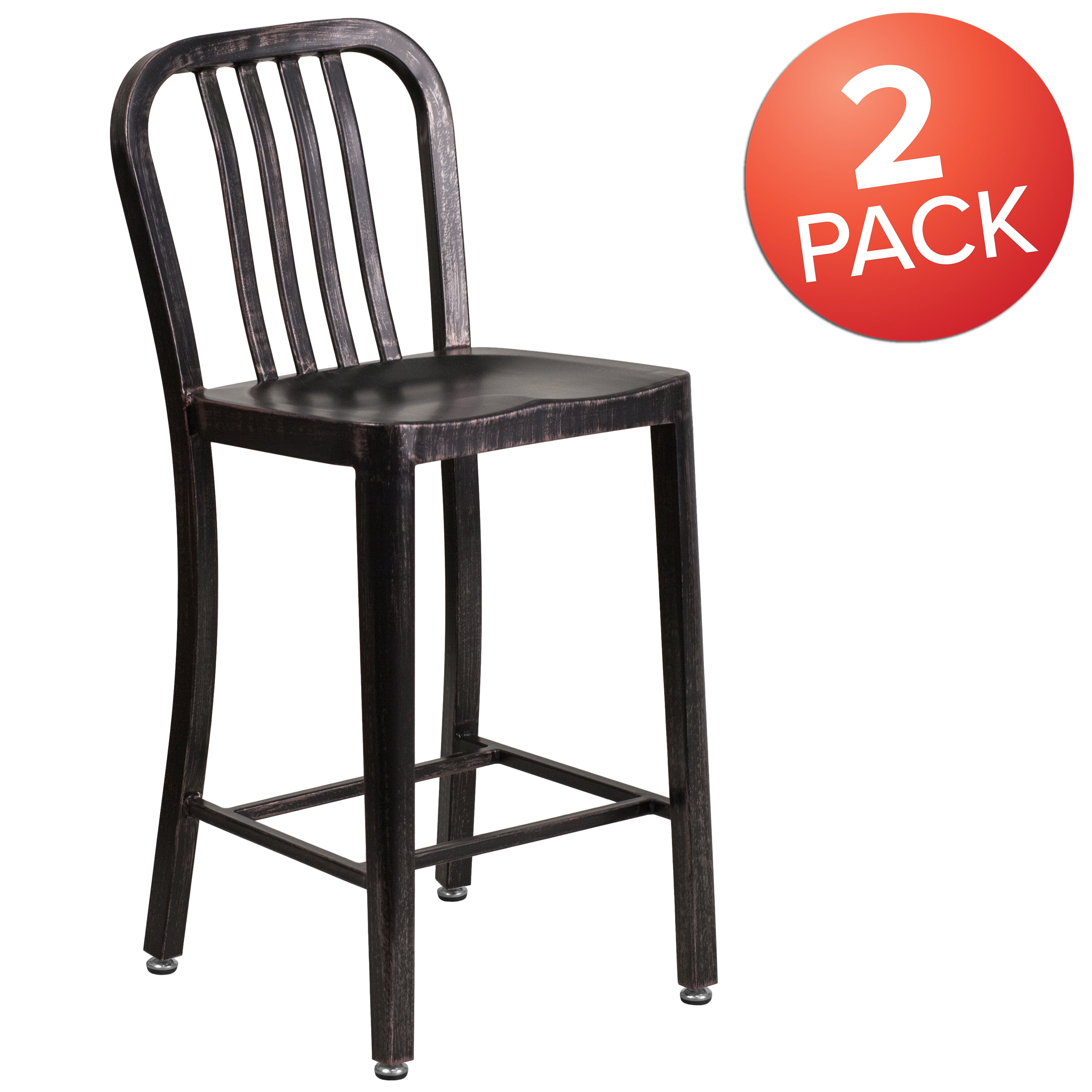 Flash Furniture Curved Slat Back Bar Stool, Black Antique Gold
