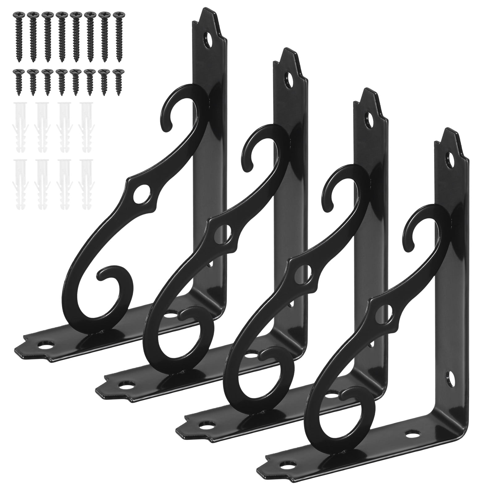 4-Pack Shelf Brackets, 5 Inch Long Iron Wall Mount Shelf Support Bracket for Home/Kitchen/DIY Decorative [Black]