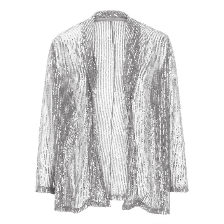 XFLWAM Women s Sequin Cardigan Long Sleeve Open Front Jacket