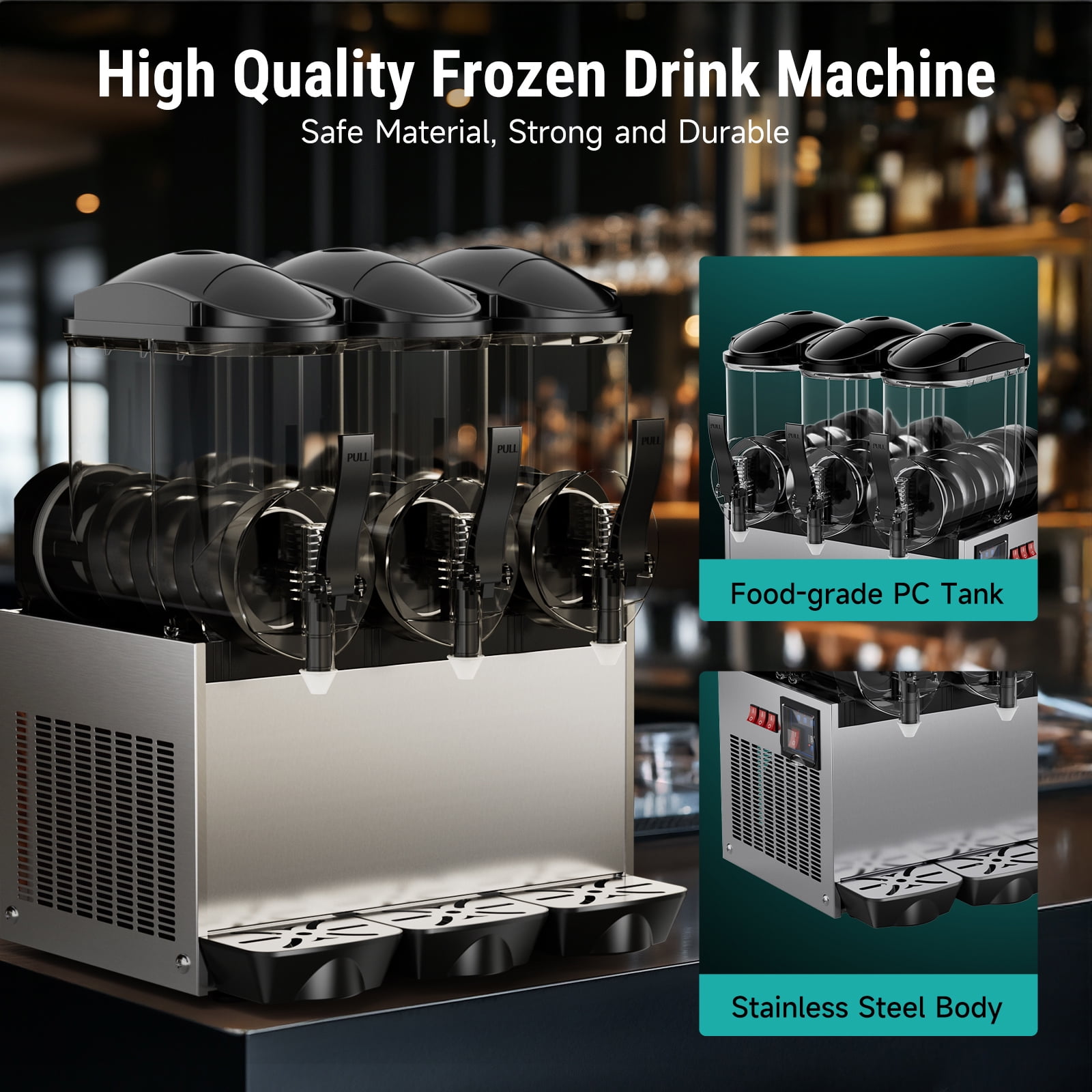 Joreek Commercial Slushy Machine 3 x 15L Slushy Maker Machine 210 Cups Stainless Steel Frozen Drink Machine & Margarita Machine with LED Light Perfect for Restaurants Bars Cafes Party