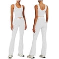 thumbnail image 3 of Frostluinai Womens Workout Sets Pilates Running Tennis Fitness Set Gym Yoga Outfits Crossover Flare Leggings Crop Tank Tops 2 Piece White M, 3 of 9