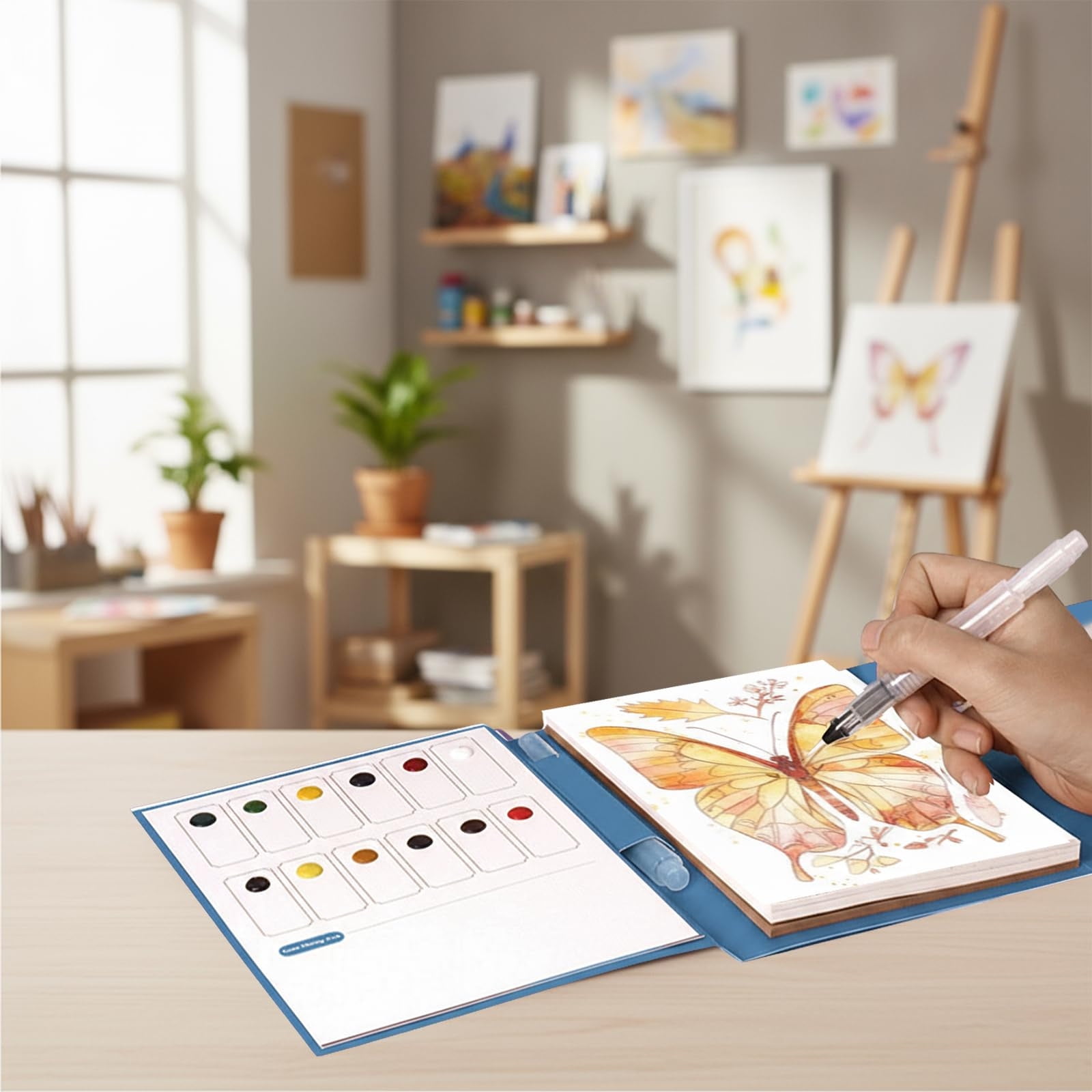 cpengpj Watercolor Painting Book Stress Relief Kit for Adults, 5ml Foldable DIY Art Supplies with Brushes, Premium Watercolor Paper Craft Kit for Beginners Relaxation Therapy