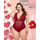 thumbnail image 2 of Women Snap Crotch Lingerie Sexy Lace Bodysuit, Deep V One Piece Lace Babydoll, 2 of 5