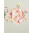 thumbnail image 4 of Bagilaanoe Toddler Baby Girls Long Sleeve One-Piece Swimsuit 1-5 Years Flower Print Zipper Rash Guard Bathing Suit, 4 of 9