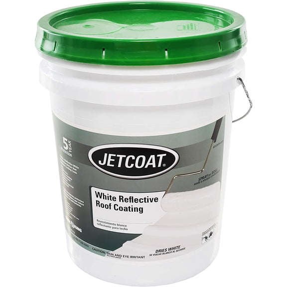 Jetcoat Cool King Reflective Acrylic Roof Coating, Waterproof Elastomeric Sealant, 5 Gallon, 5 Year Protection (White)