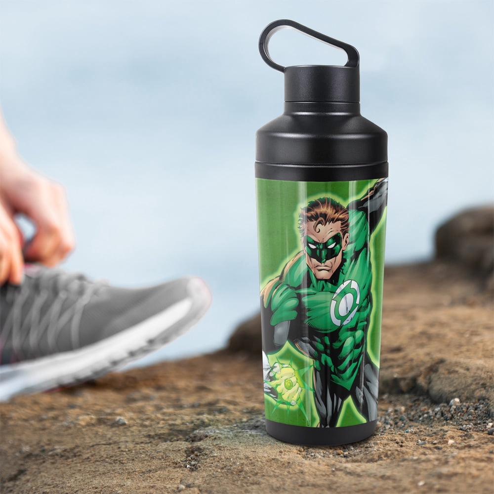 Green Lantern Official Character Pattern 18 oz Insulated Water Bottle, Leak Resistant, Vacuum Insulated Stainless Steel with 2-in-1 Loop Cap