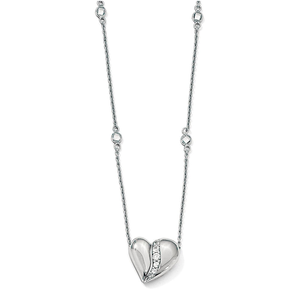 Sterling Silver Polished w Sapphire Magnetic Heart Adjustable Necklace QPA101 by