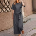 thumbnail image 2 of Women Cotton Suit Fashion Comfortable Short Sleeve And Long Pants Solid Color Linen Capris For Women Casual Summer, 2 of 6