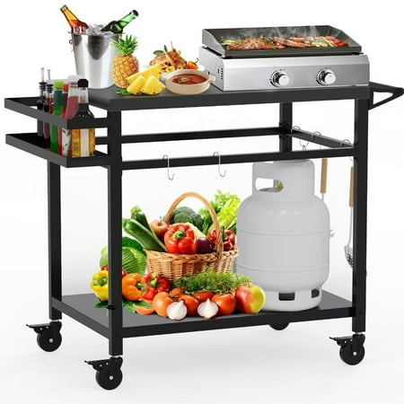 RAXSINYER Grill Table  Movable Grill Cart with Wheels  Outdoor Kitchen Food Prep Table  32 x 20   Black