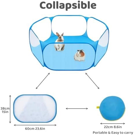 Small Animal Playpen, Pop-Up Portable Play Yard for Guinea Pigs, Rabbits, Hamsters, Hedgehogs, Foldable Exercise Fence with Breathable Mesh for Indoor Outdoor Use