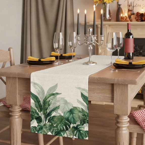 Table Runners 72 Inches Long Dress Scarves, Palm Leaves Tropical Farmhouse Kitchen/Dining Table Runner, Coffee Tablerunners, Green Botanical Summer Linen 18x72 Inch
