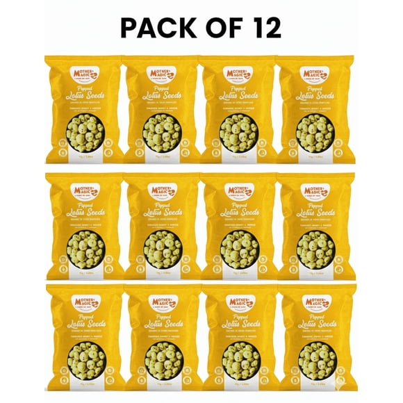 Mother’s Magic Popped Lotus Seeds Indian Snack, 75g (Pack of 12) – Turmeric, Honey & Ginger