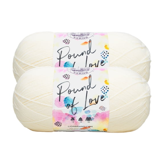 Lion Brand Yarn Pound of Love Antique White 550-099B Medium Premium Acrylic Yarn 2 Pack