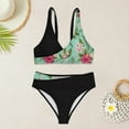 thumbnail image 4 of PEASKJP Women Bikini Set Two Piece Plus Size High Waisted Modest Floral Bikini Swimsuit Set Black L, 4 of 5