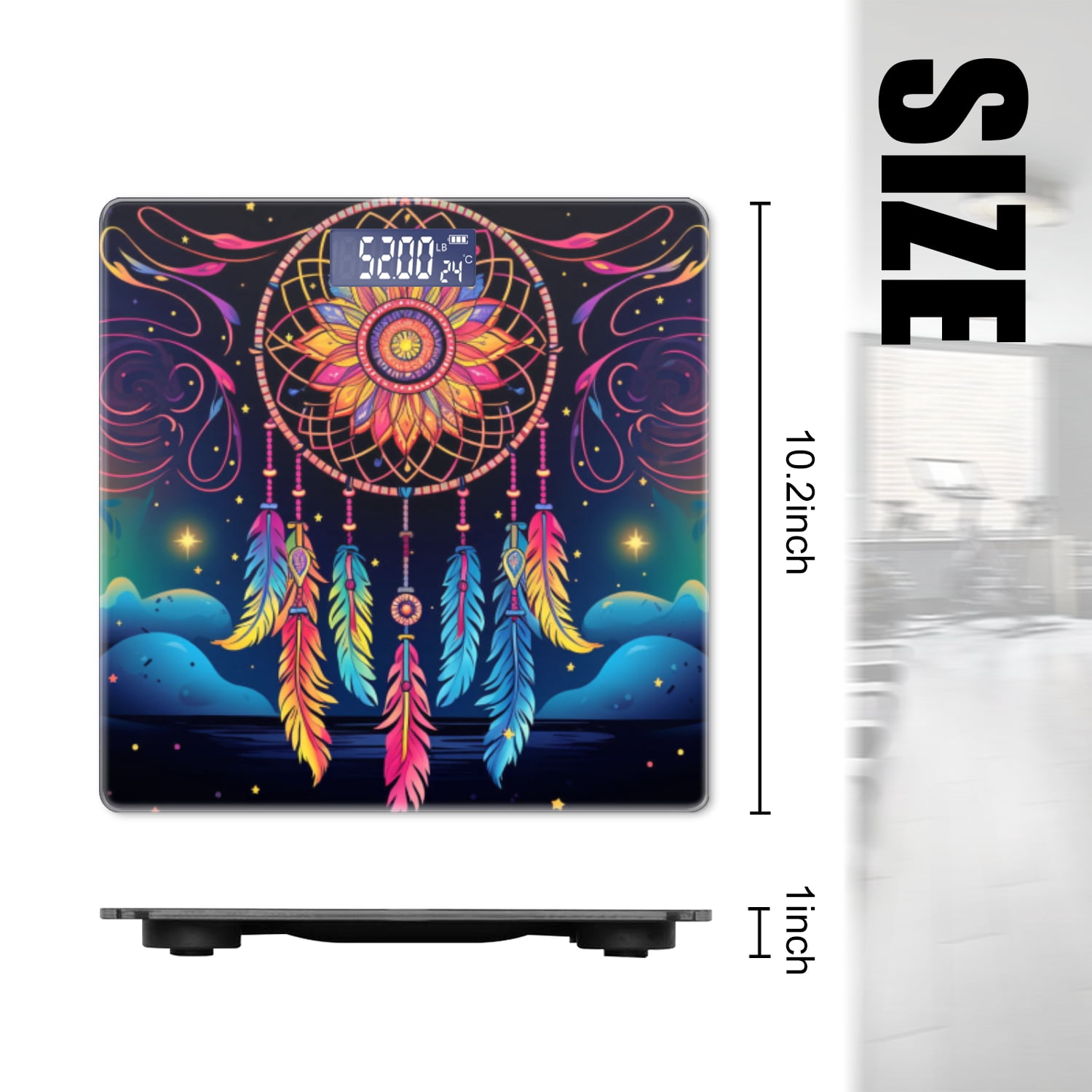 Bathroom Scale, Highly Accurate Digital Body Scale,Precisely Measures Weight up to 400 lbs-Dreamcatcher Of Colorful Feather And Dreamy Night Sky Background