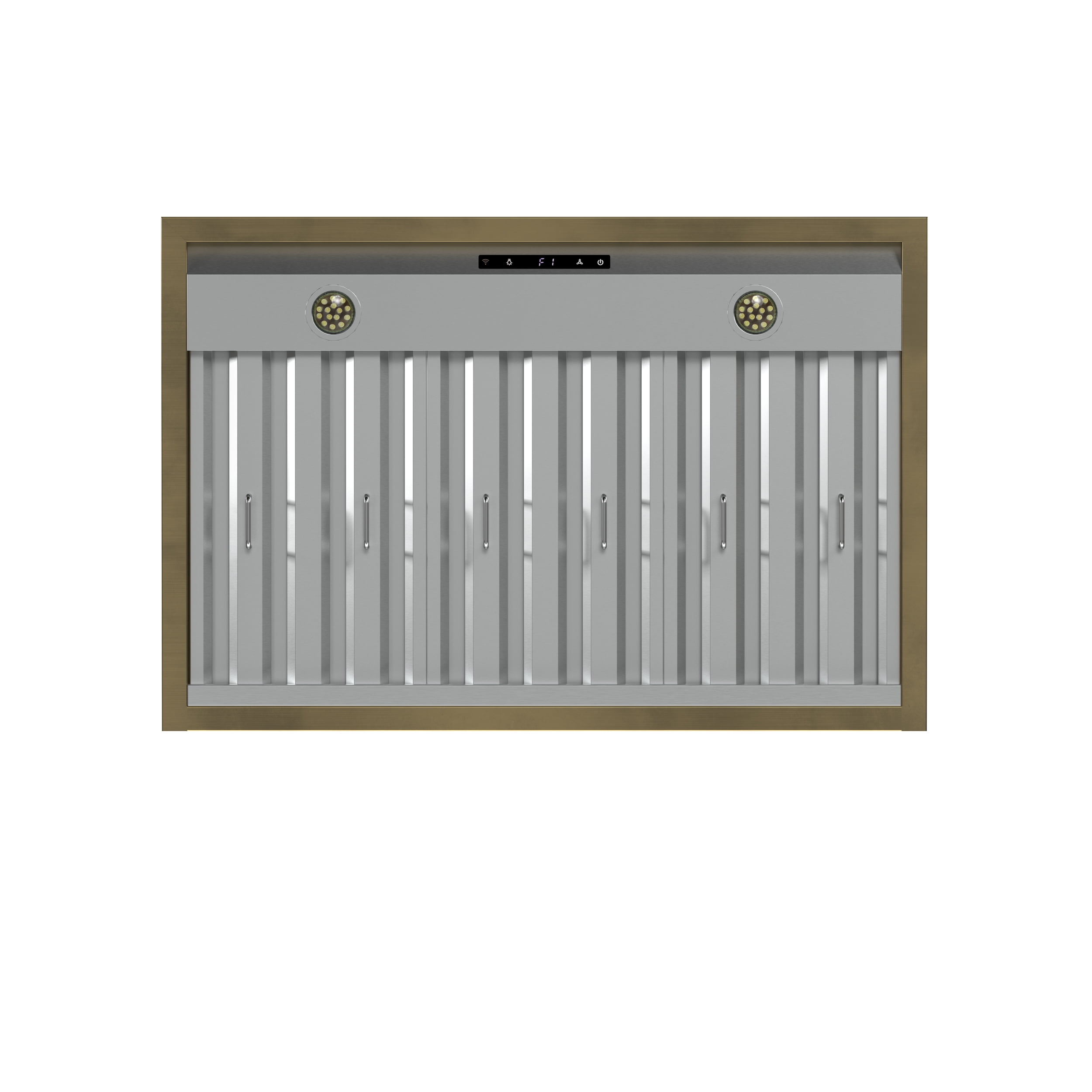 Forno Vittorio 36-Inch Wall Mount Range Hood, White with Antique Brass Trim, 424 CFM Airflow, Dishwasher-Safe Baffle Filters, Remote Control, 3-Speed Fan, Bright LED Lighting.