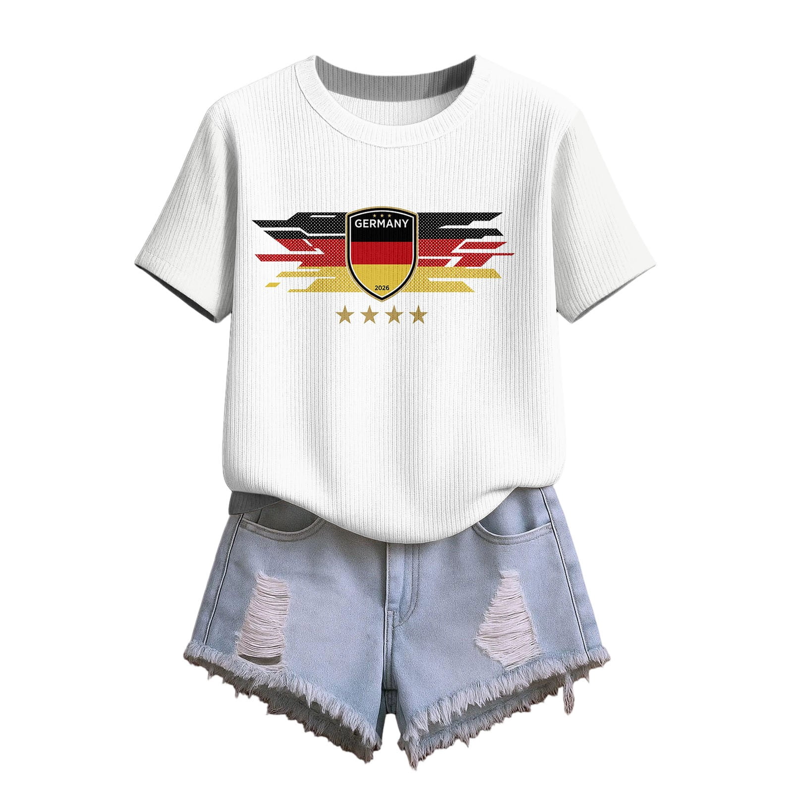 Women's Football Jersey Shirts Germany Crewneck Short Sleeve Women's Graphic Print T Shirt Casual Summer Tee Tops XL